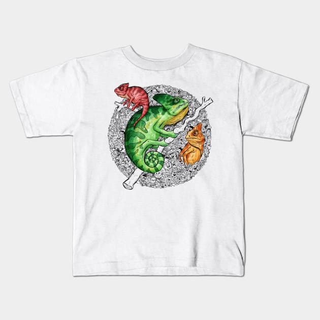 Chameleon Doodle Kids T-Shirt by salihgonenli